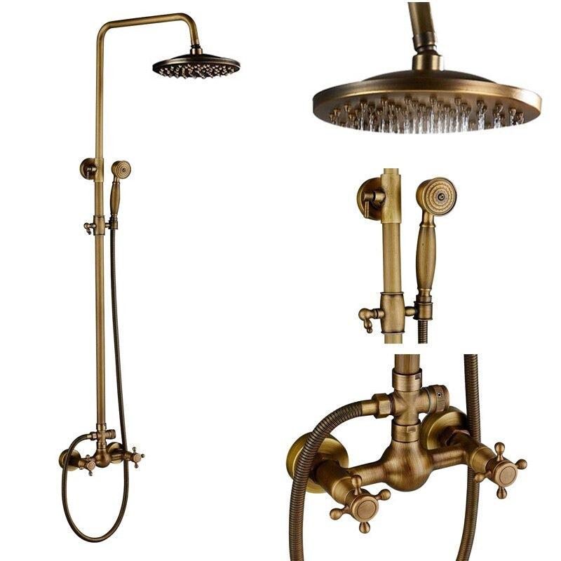 Ensemble de douche et de robinet de baignoire mural en laiton antique avec barre coulissante