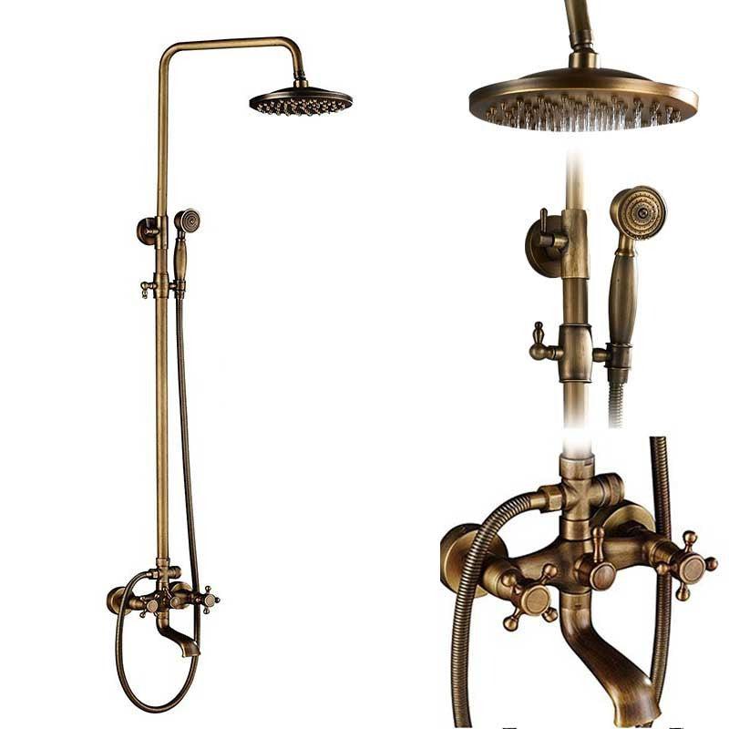 Ensemble de douche et de robinet de baignoire mural en laiton antique avec barre coulissante