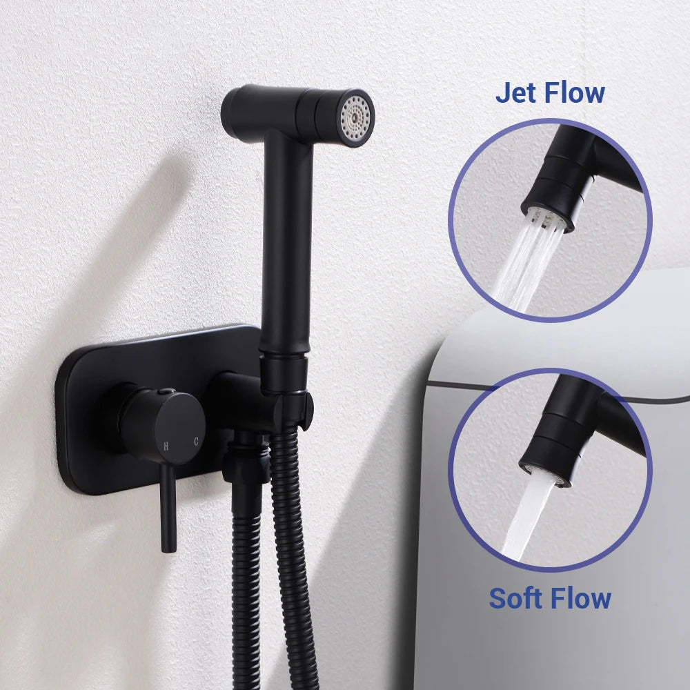 Douchette de bidet manuelle en laiton avec double mode et commutateur eau chaude/eau froide