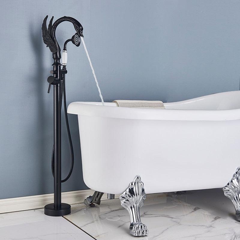 Robinet de baignoire sur pied en laiton en forme de cygne, mitigeur eau chaude et froide