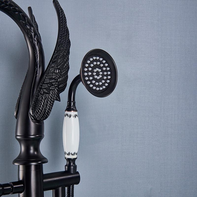 Robinet de baignoire sur pied en laiton en forme de cygne, mitigeur eau chaude et froide