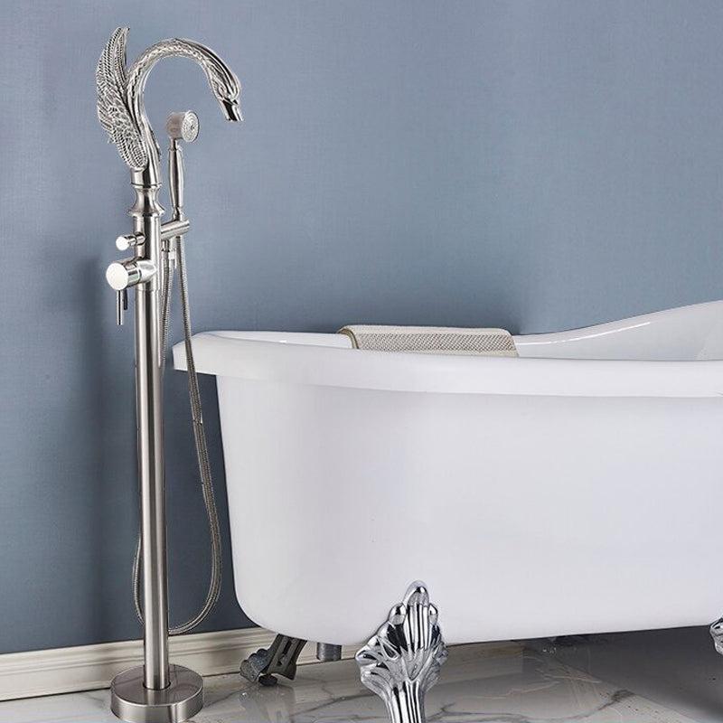 Robinet de baignoire sur pied en laiton en forme de cygne, mitigeur eau chaude et froide