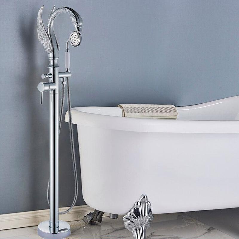 Robinet de baignoire sur pied en laiton en forme de cygne, mitigeur eau chaude et froide