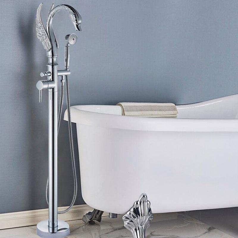 Robinet de baignoire sur pied en laiton en forme de cygne, mitigeur eau chaude et froide