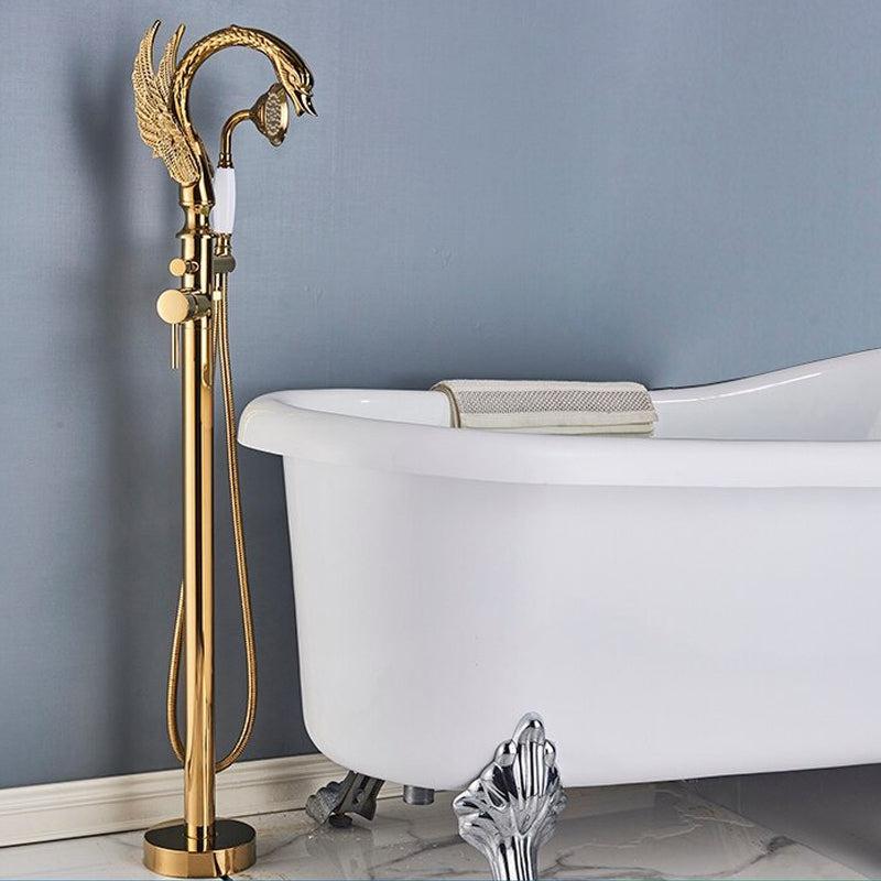 Robinet de baignoire sur pied en laiton en forme de cygne, mitigeur eau chaude et froide