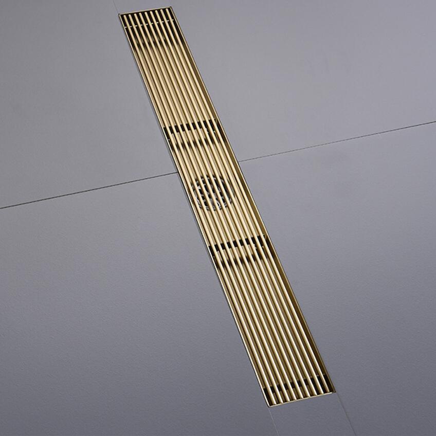 Bonde de sol haut de gamme pour salle de bains en acier inoxydable doré brossé, anti-odeurs