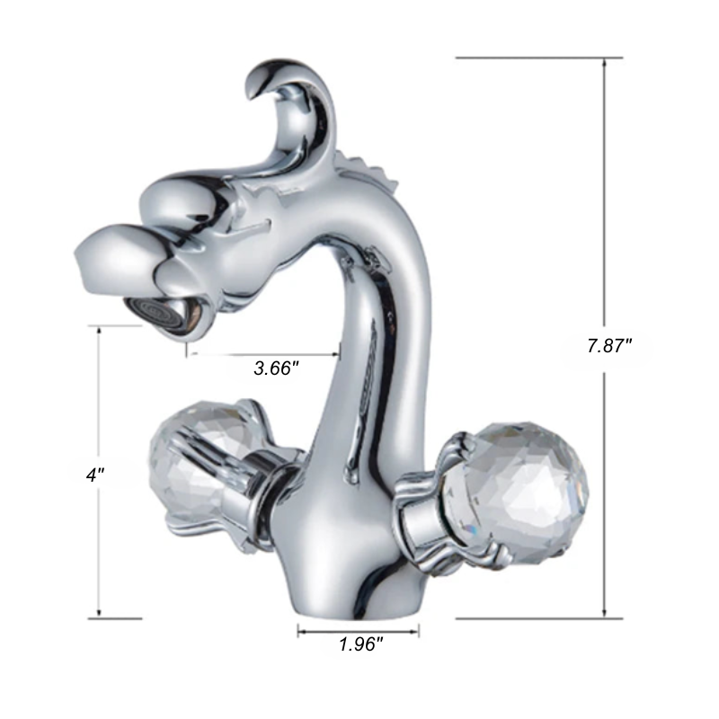 Robinet de lavabo en laiton monté sur plage, en forme de dragon, à deux poignées, finition polie