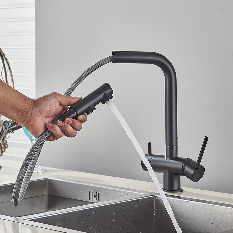 Robinet de cuisine filtrant avec rotation à 360 degrés, double pulvérisateur, robinet d’eau potable