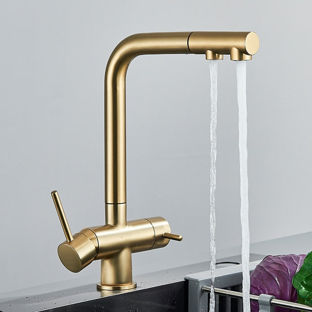 Robinet de cuisine filtrant avec rotation à 360 degrés, double pulvérisateur, robinet d’eau potable