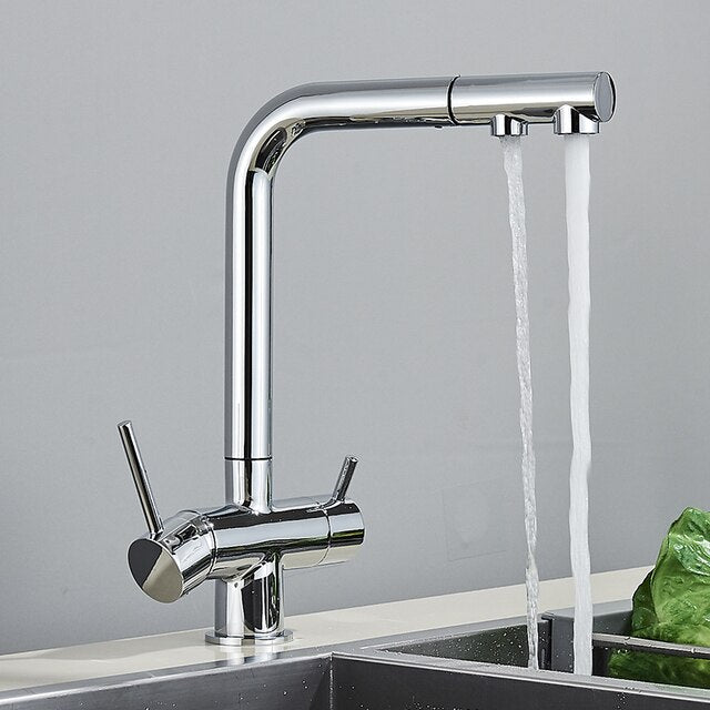 Robinet de cuisine filtrant avec rotation à 360 degrés, double pulvérisateur, robinet d’eau potable