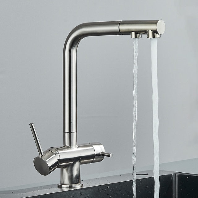 Robinet de cuisine filtrant avec rotation à 360 degrés, double pulvérisateur, robinet d’eau potable