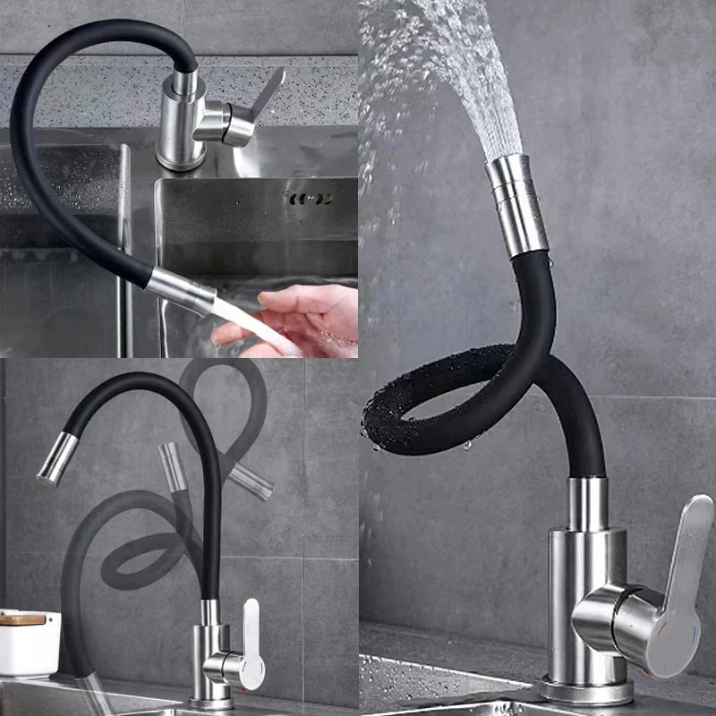 Robinet d'évier de cuisine en acier inoxydable avec flexible