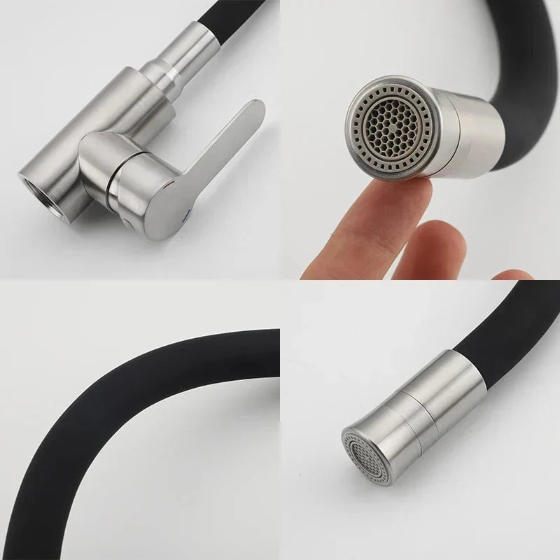 Robinet d'évier de cuisine en acier inoxydable avec flexible