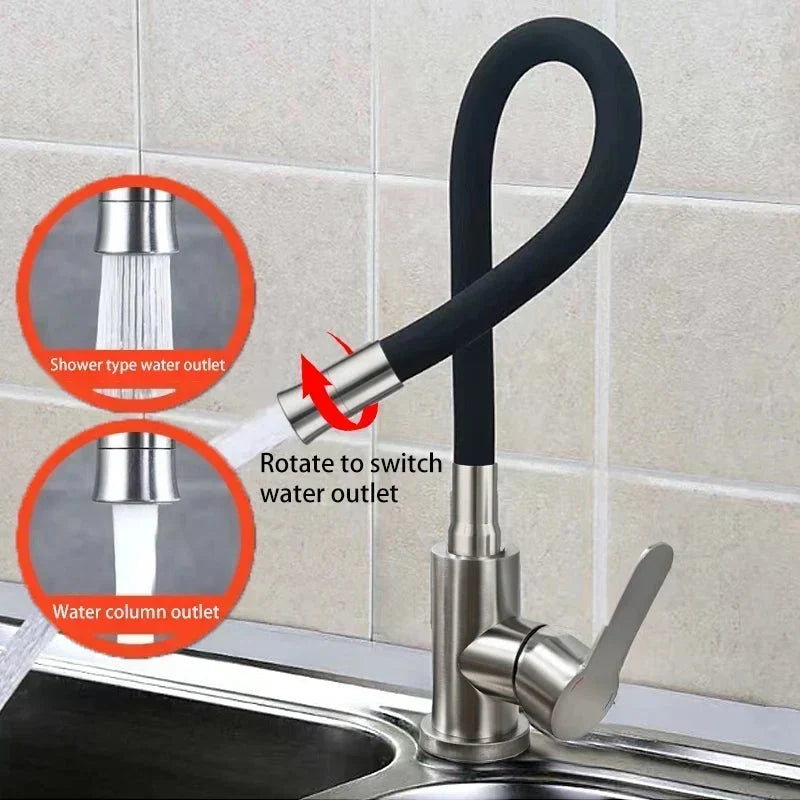 Robinet d'évier de cuisine en acier inoxydable avec flexible