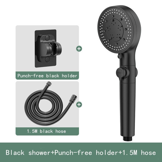 Pommeau de douche haute pression avec 5 modes de jet et bouton-poussoir marche-arrêt