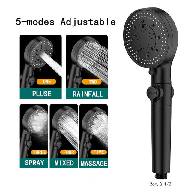 Pommeau de douche haute pression avec 5 modes de jet et bouton-poussoir marche-arrêt