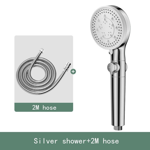 Pommeau de douche haute pression avec 5 modes de jet et bouton-poussoir marche-arrêt