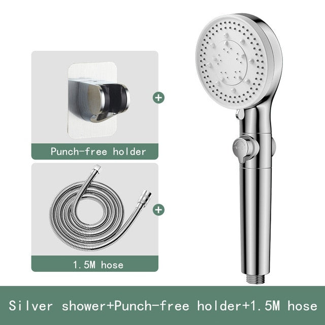 Pommeau de douche haute pression avec 5 modes de jet et bouton-poussoir marche-arrêt
