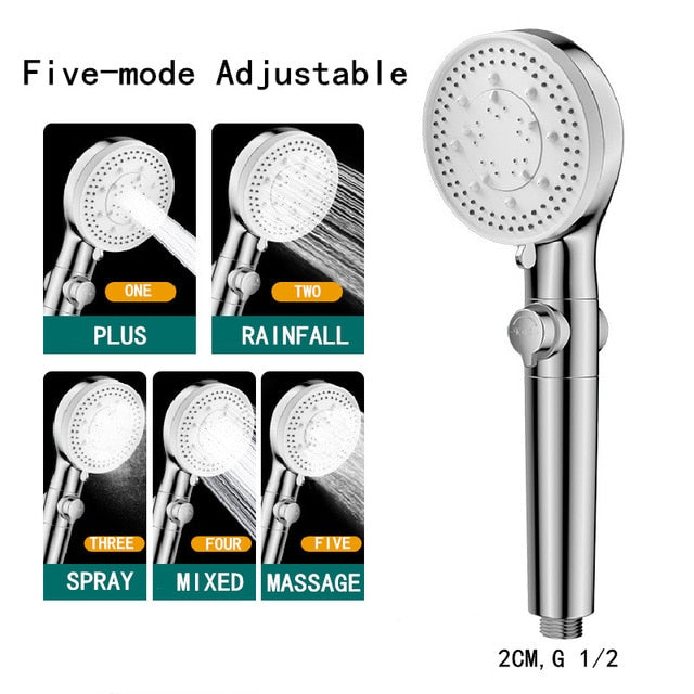 Pommeau de douche haute pression avec 5 modes de jet et bouton-poussoir marche-arrêt