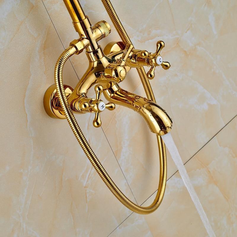 Système de douche à effet pluie Index Bath en laiton doré, double poignée, pommeau de 8 pouces