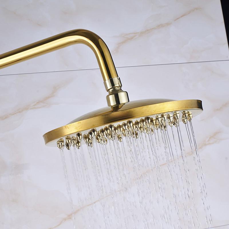 Système de douche à effet pluie Index Bath en laiton doré, double poignée, pommeau de 8 pouces