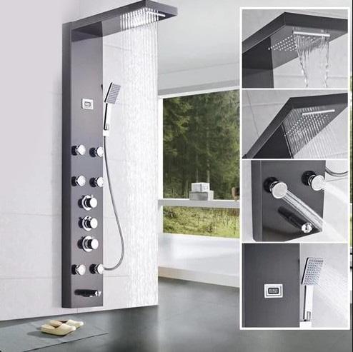 Panneau de douche Index Bath en acier inoxydable avec jets, mitigeur thermostatique et fonction pluie