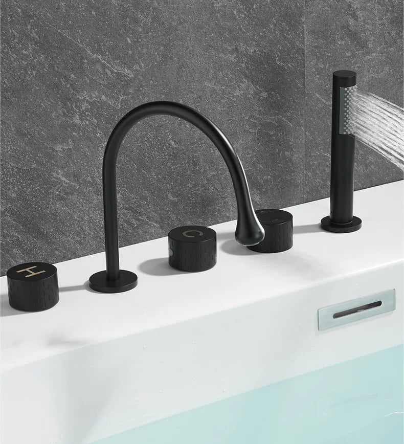 Ensemble de robinet mitigeur de baignoire en laiton de luxe, montage sur plage, finition grise, 5 trous