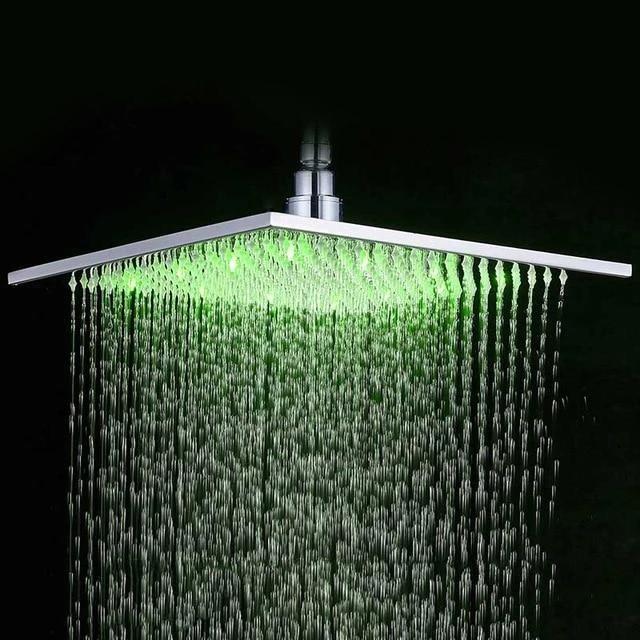 Pommeau de douche pluie carré multicolore en acier inoxydable avec éclairage LED