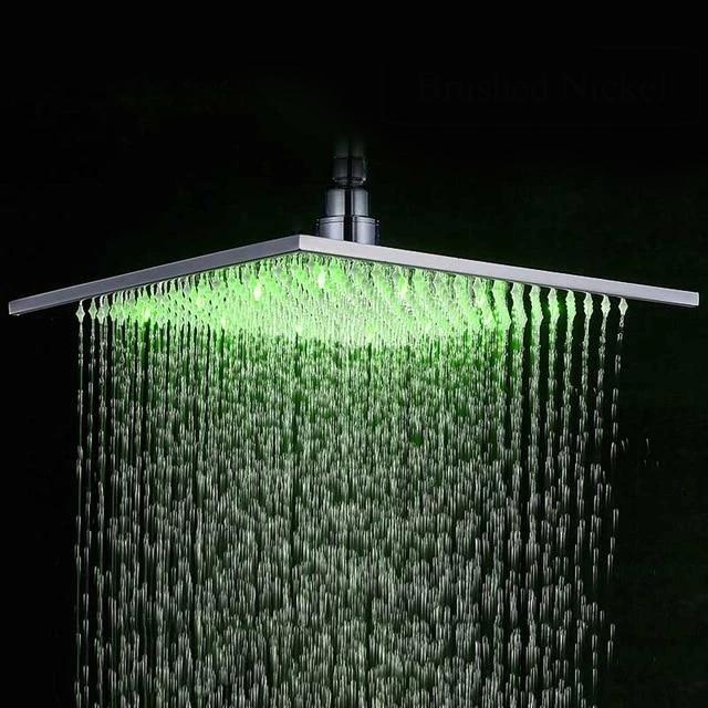 Pommeau de douche pluie carré multicolore en acier inoxydable avec éclairage LED