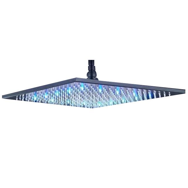 Pommeau de douche pluie carré multicolore en acier inoxydable avec éclairage LED