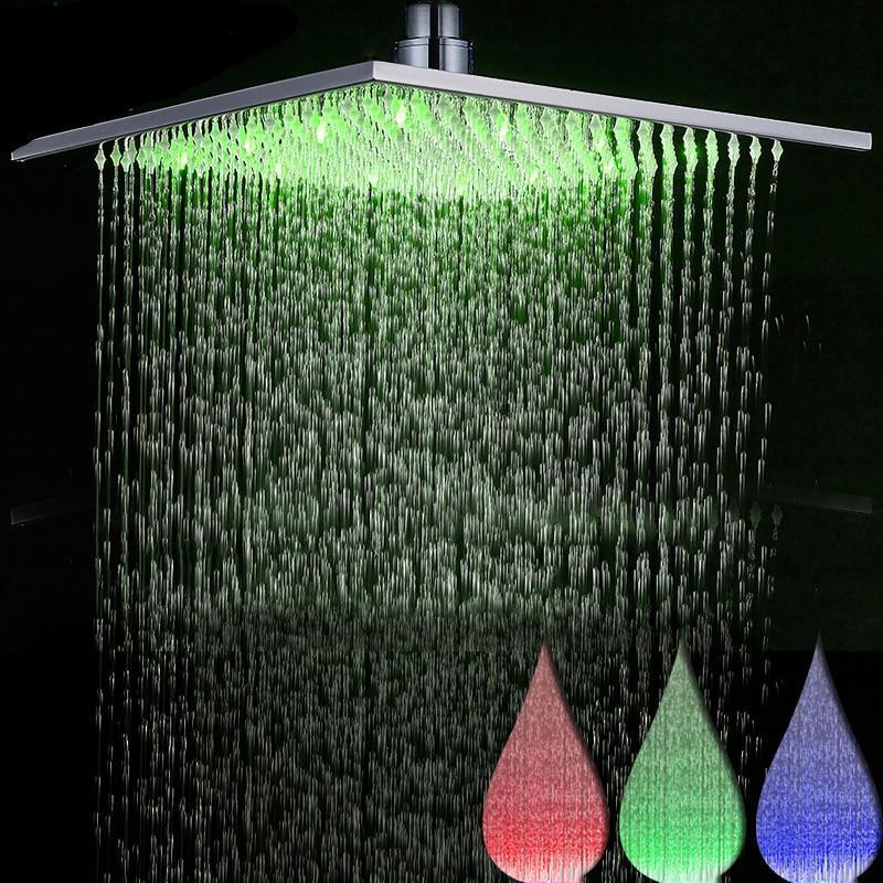 Pommeau de douche pluie carré multicolore en acier inoxydable avec éclairage LED