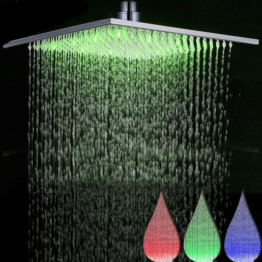 Pommeau de douche pluie carré multicolore en acier inoxydable avec éclairage LED
