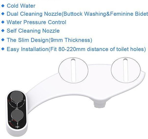 Kit de bidet portable pour abattant de toilettes, sans électricité, avec eau fraîche et double buse