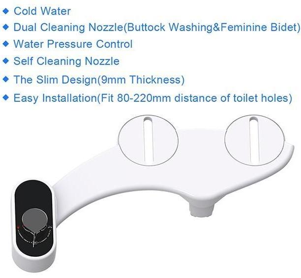 Kit de bidet portable pour abattant de toilettes, sans électricité, avec eau fraîche et double buse