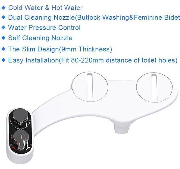 Kit de bidet portable pour abattant de toilettes, sans électricité, avec eau fraîche et double buse