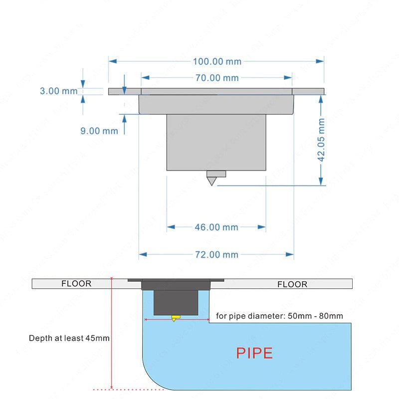 Bonde de sol escamotable Index de 4 pouces en laiton pour salle de bains, valve à pression