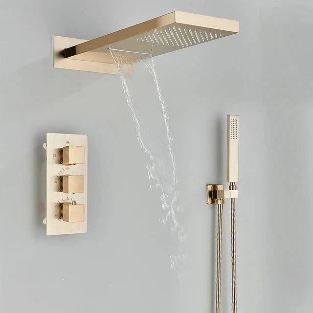 Pommeau de douche pluie cascade avec mitigeur thermostatique à trois voies pour salle de bains