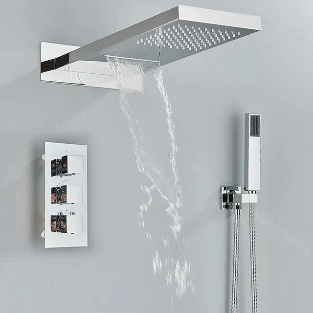 Pommeau de douche pluie cascade avec mitigeur thermostatique à trois voies pour salle de bains
