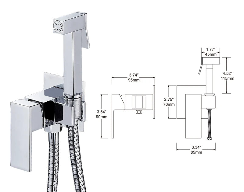Kit de douchette pour bidet en laiton massif avec tête de pulvérisation carrée et robinet, nettoyage à main