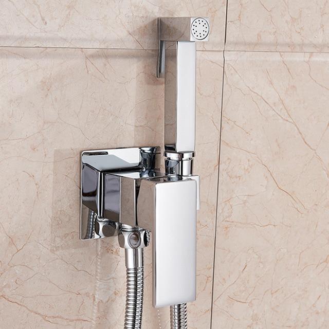 Kit de douchette pour bidet en laiton massif avec tête de pulvérisation carrée et robinet, nettoyage à main