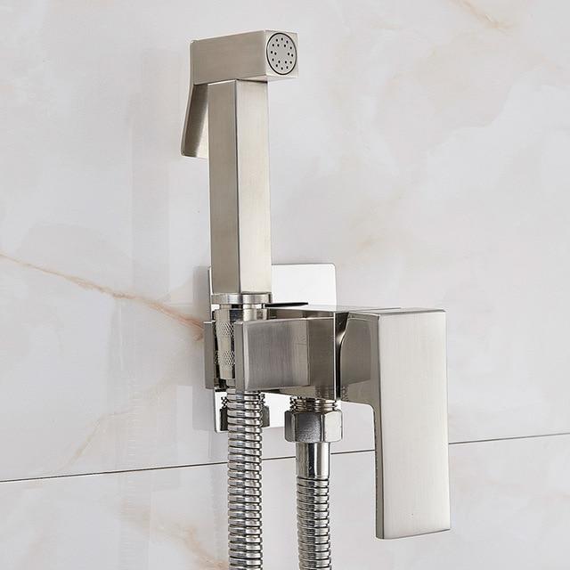 Kit de douchette pour bidet en laiton massif avec tête de pulvérisation carrée et robinet, nettoyage à main