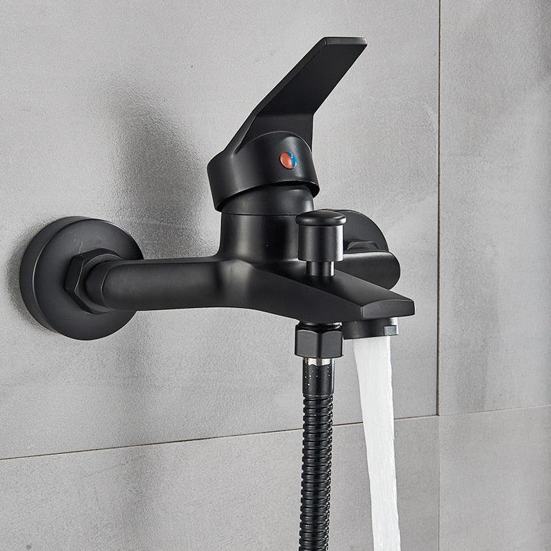 Robinet de douche pour baignoire carré chromé sur pied avec mitigeur à effet cascade