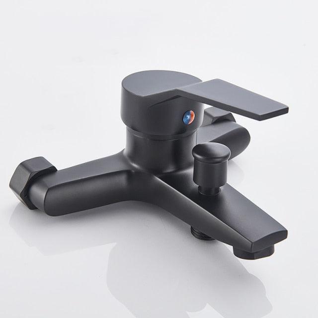 Robinet de douche pour baignoire carré chromé sur pied avec mitigeur à effet cascade
