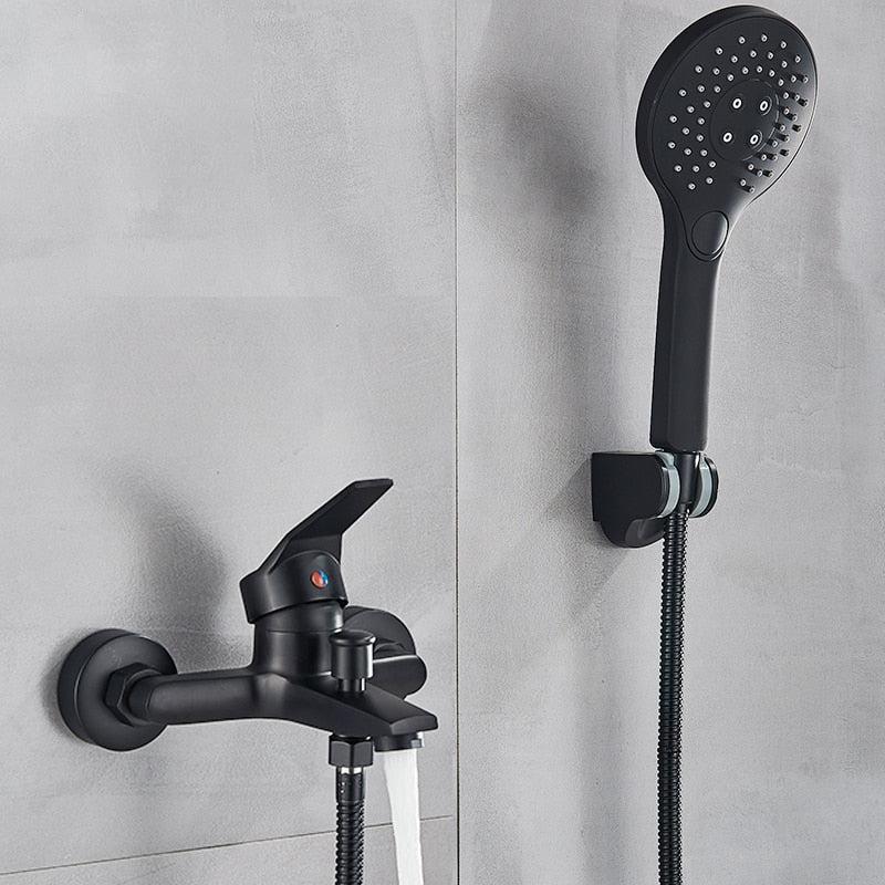 Robinet de douche pour baignoire carré chromé sur pied avec mitigeur à effet cascade