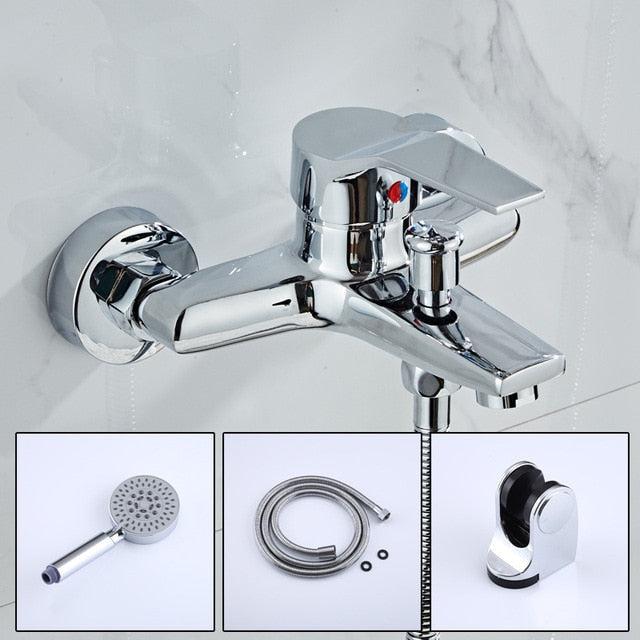 Robinet de douche pour baignoire carré chromé sur pied avec mitigeur à effet cascade