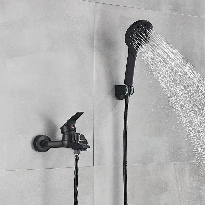 Robinet de douche pour baignoire carré chromé sur pied avec mitigeur à effet cascade