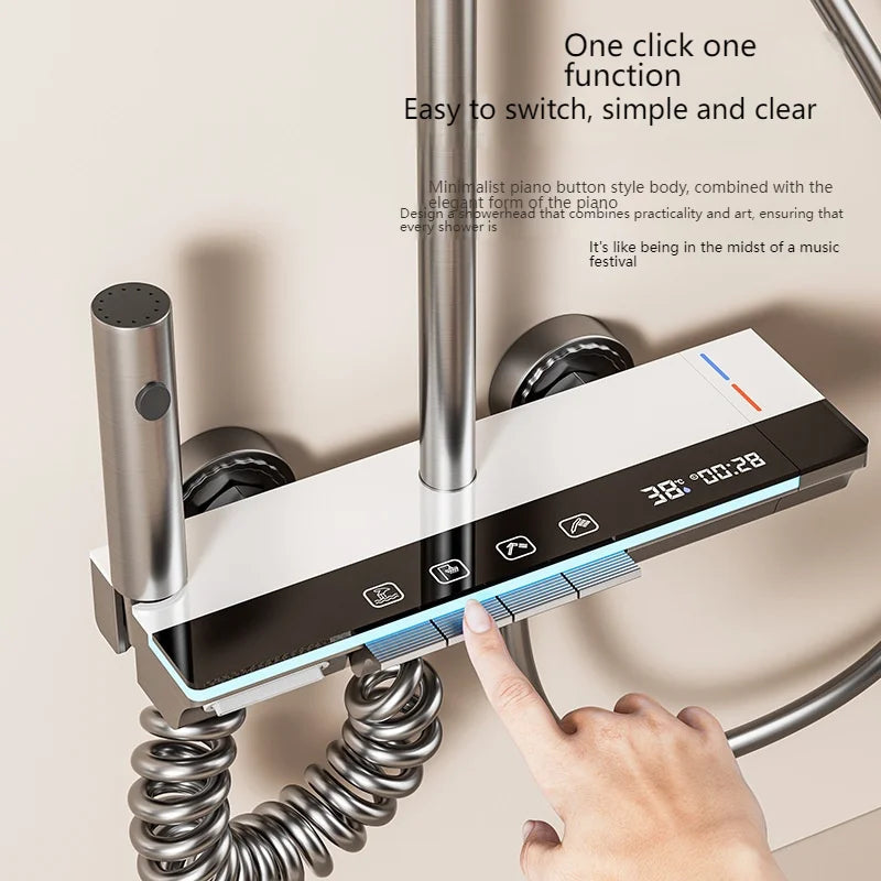 Ensemble de douche de salle de bains intelligent en acier inoxydable avec affichage numérique et touches de piano