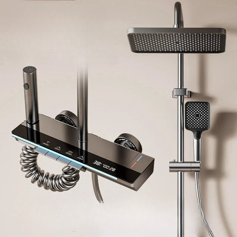 Ensemble de douche de salle de bains intelligent en acier inoxydable avec affichage numérique et touches de piano