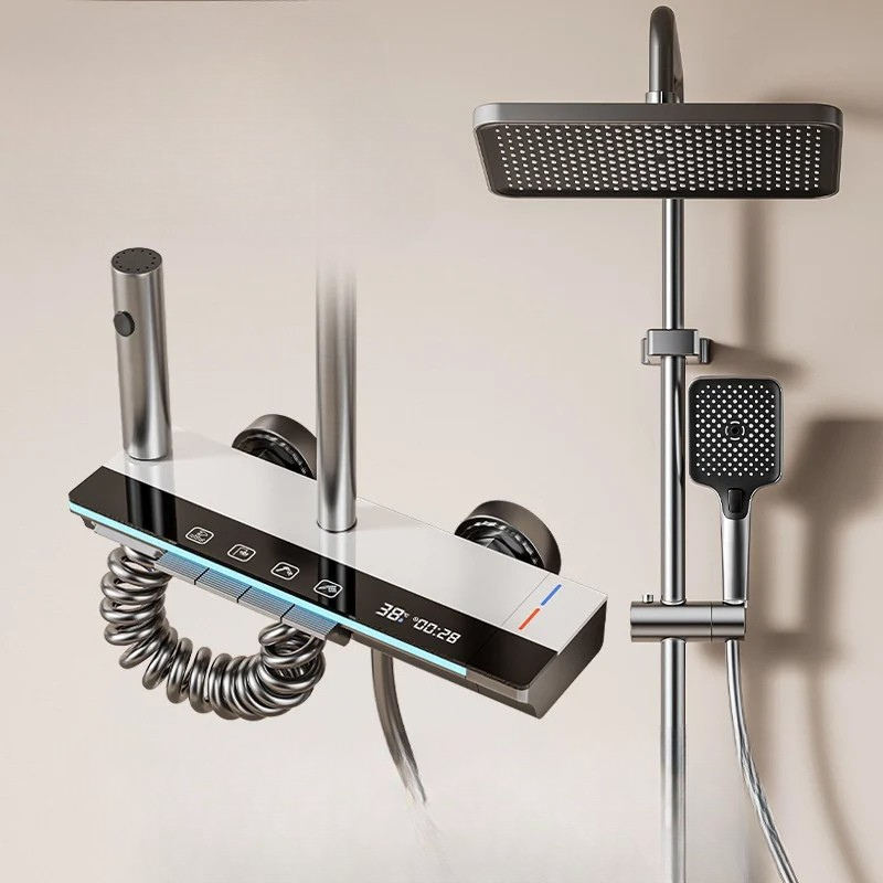 Ensemble de douche de salle de bains intelligent en acier inoxydable avec affichage numérique et touches de piano