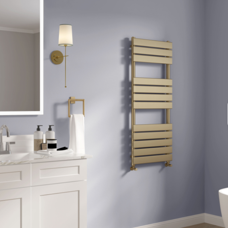 Porte-serviettes chauffant Sun D2 en acier brossé pour salle de bains moderne haut de gamme